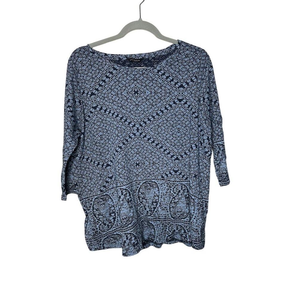 Lucky Brand Women's Standard Blue Paisley 3/4 Sleeve Blouse Peasant Style Size L